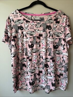 Secret Treasures Pink & Black Dog Print Pajama Top large